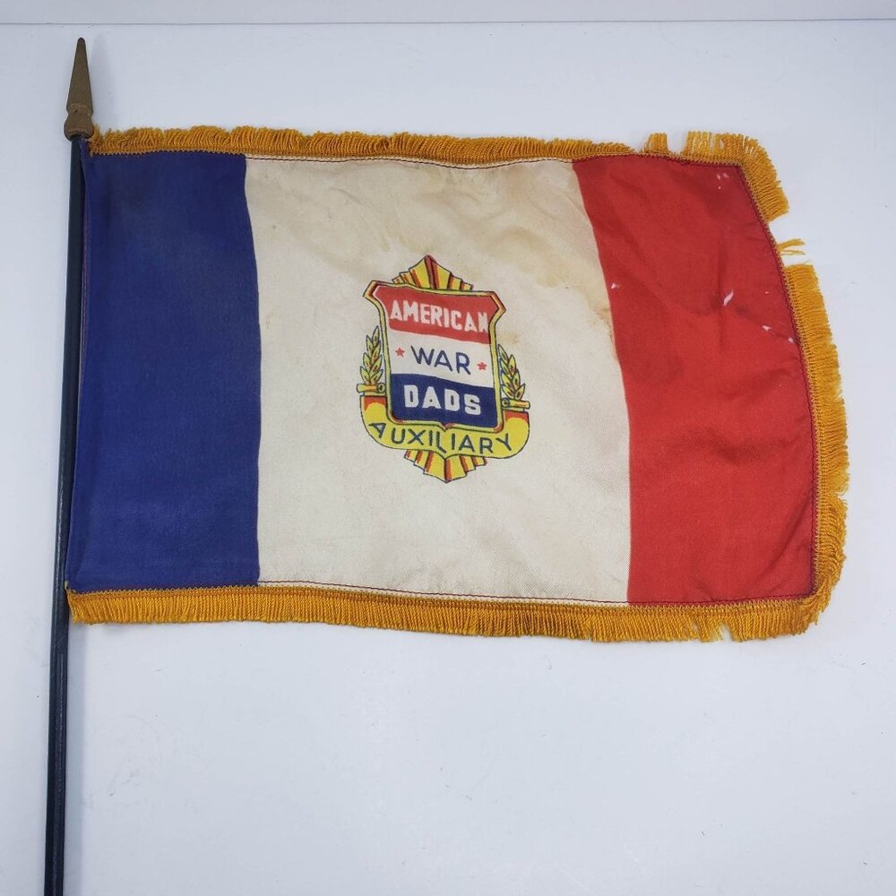 American War Dads Auxiliary Vintage Flag With Fringe & Pole Miniature Size